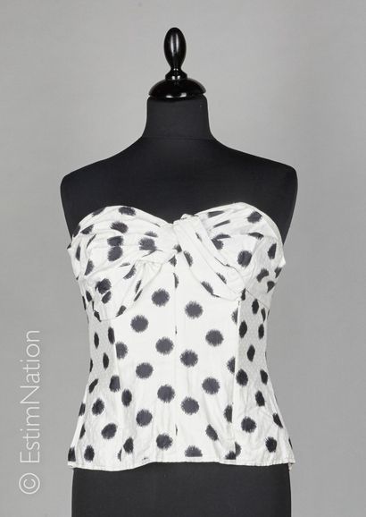ANONYME, ANONYME circa 1950 BUSTIER in shaped cotton printed with polka dots in warp...