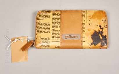 GALLIANO COMPAGNON wallet in coated leather with gold calf and gazette decoration,...