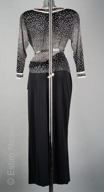 LEONARD vintage DRESS model "Cancan" in silk jersey Mikado effect false two pieces:...