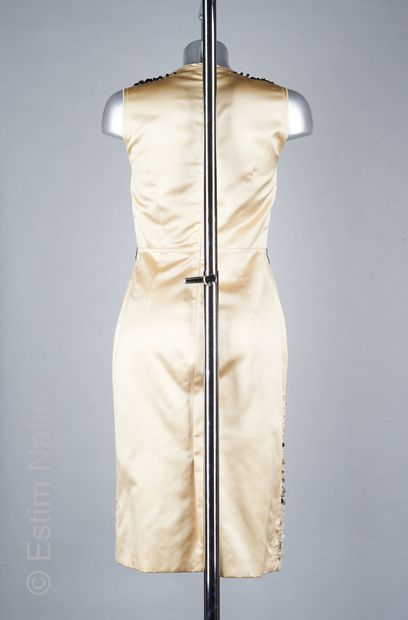 PRADA N°010 EVENING DRESS in champagne duchess silk satin embroidered on the front...