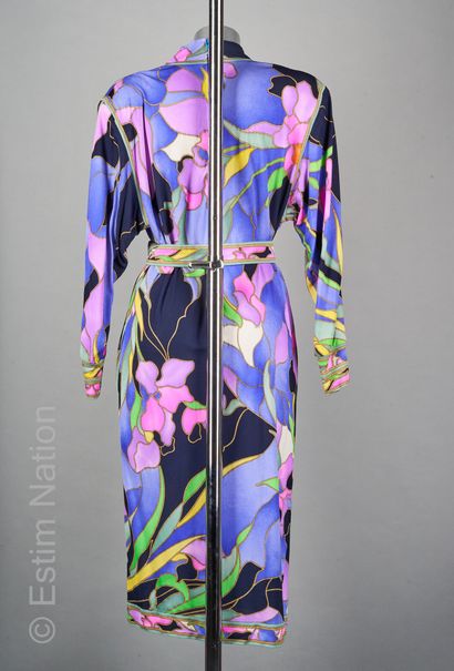 LEONARD vintage DRESS in silk jersey Mikado with floral decoration decorated with...