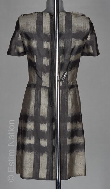 BURBERRY London Dress in acetate and cotton printed with a gray stylized tartan pattern,...