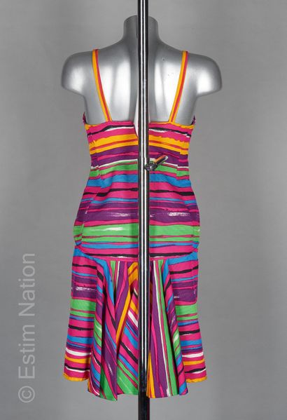 Christian LACROIX Dress in multicolored striped ottoman, preformed chest, bow on...