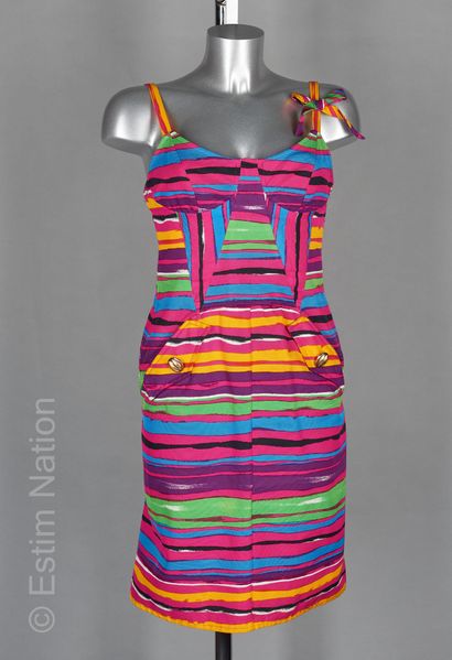 Christian LACROIX Dress in multicolored striped ottoman, preformed chest, bow on...