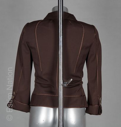 LOUIS VUITTON 
SHORT JACKET in chocolate wool trimmed with a slightly satin braid,...