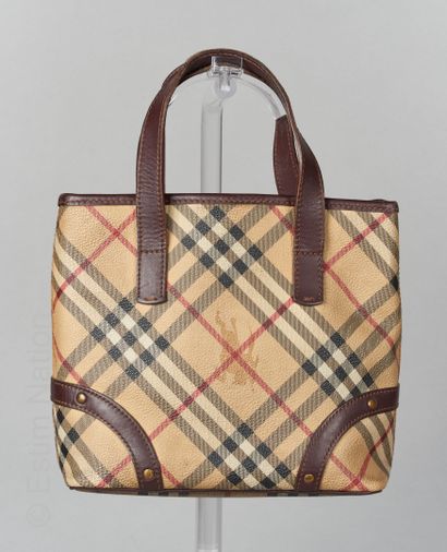 BURBERRY PETIT SAC en toile enduite tartan, garnitures en cuir chocolat (19 x 22...