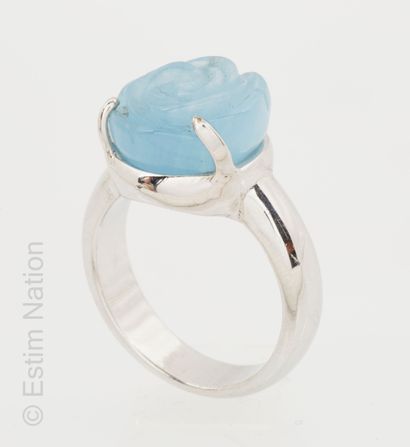 BAGUE AIGUE MARINE Silver ring 925/°° set with an aquamarine cut in the shape of...