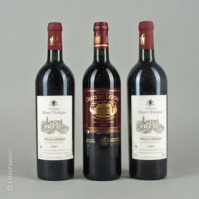 BORDEAUX 3 bouteilles : 1 Château Lestage 2001 Listrac Médoc, 2 Château Haut l'Eveque...