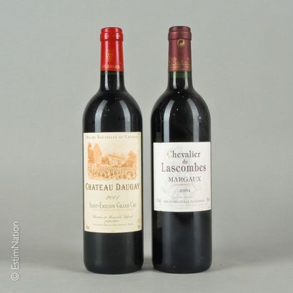 BORDEAUX 2 bouteilles : 1 Chevalier de Lascombes 2001 Margaux, 1 Château Daugay 2001...