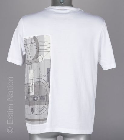 HERMES TEE SHIRT en coton blanc et soie imprimé d'un motif géométrique (T M)