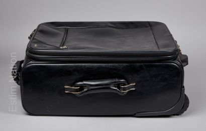 MONTBLANC CABIN CASE with wheels, telescopic handle, in black leather, silver metal...