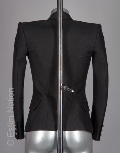 BALMAIN PAR OLIVIER ROUSTEING Jacket in black woven wool, notched collar, fitted...