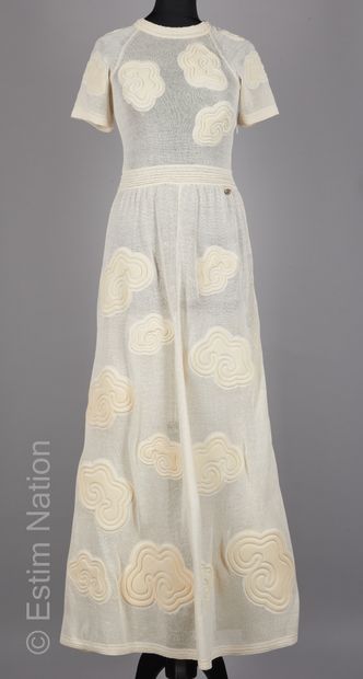 CHANEL (RESORT 2016) Cream silk knit dress with abstract silk and moss motifs, metal...