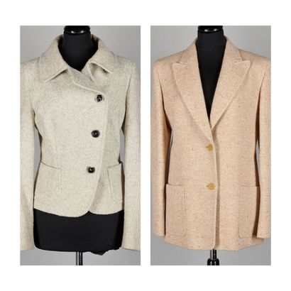 MAX MARA COURTE VESTE en cachemire stretch chiné beige et gris (T 42), VESTE en laine,...