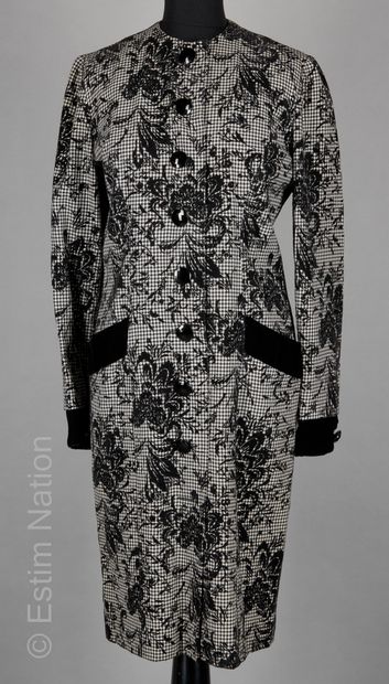 LANVIN CIRCA 1987 ROBE en laine vichy appliquée de velours figurant un motif floral...