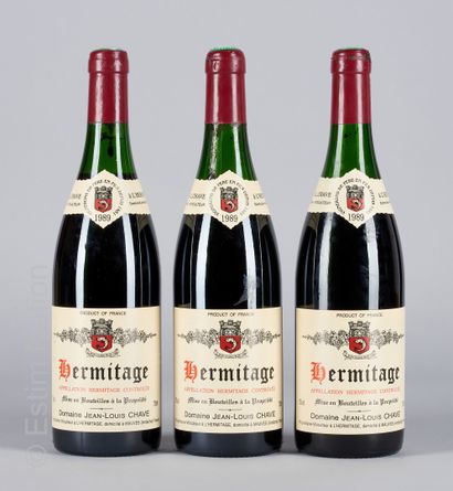 HERMITAGE ROUGE 3 bottles HERMITAGE 1989 Jean-Louis Chave
(N. between 4 and 4.5 cm,...