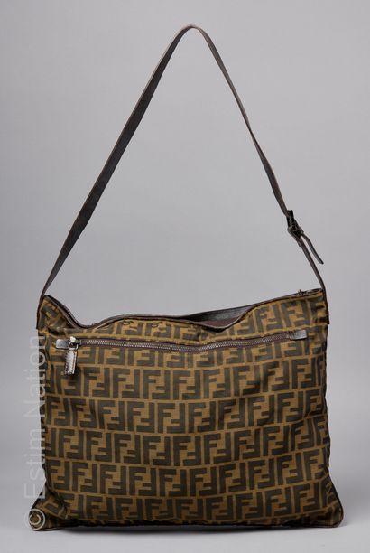 FENDI VINTAGE Canvas bag with two zipped pockets, adjustable leather shoulder strap...