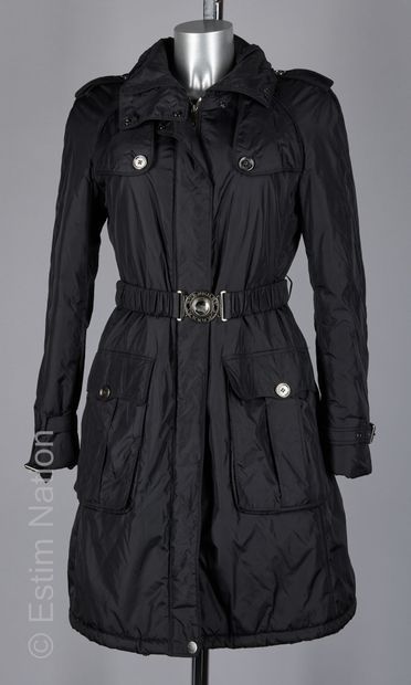 BURBERRY BRIT TRENCH DOUDOUNE en polyamide noir, doublure tartan, ceinture à boucle...