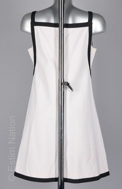 COURREGES LIGNE CONTEMPORAINE MINI ROBE à bretelles en viscose et laine stretch blanche...