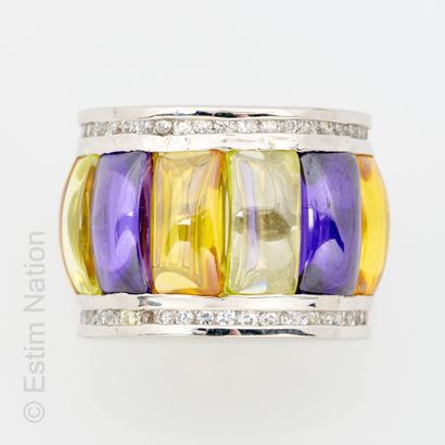 BAGUE ARGENT OXYDES Ring in silver 925/°° enhanced with colored oxides in cabochons....