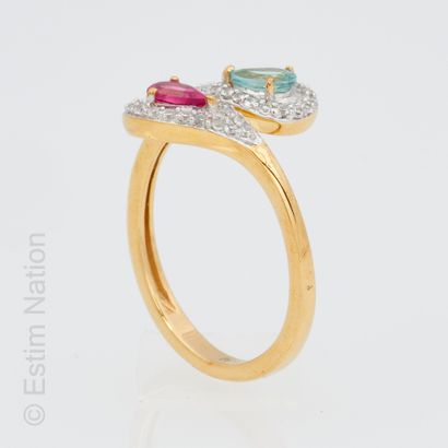 BAGUE ARGENT, TOURMALINES ET ZIRCONS Ring "You and Me" in silver and vermeil (925...
