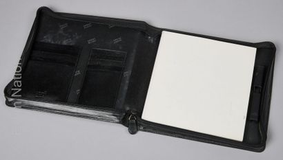 MONTBLANC COUVERTURE DE BLOC NOTES zippée en veau noir avec porte-cartes, porte-stylo...