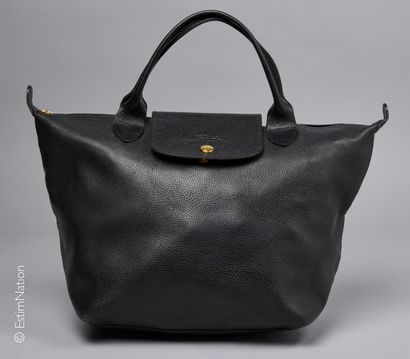LONGCHAMP SAC de la collection "Pliage" en cuir grainé noir (dust bag) (26 x 40 x...