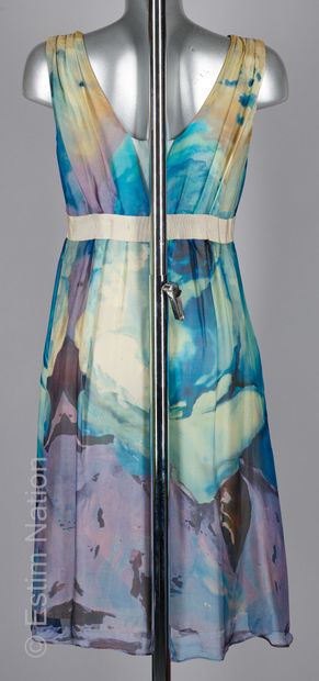 NATAN COLLECTION ROBE modèle "Nael" en mousseline de soie aquarellé bleu et lilas...