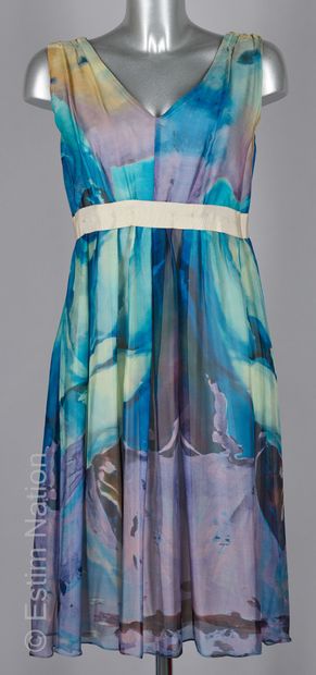 NATAN COLLECTION ROBE modèle "Nael" en mousseline de soie aquarellé bleu et lilas...