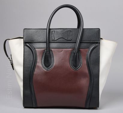 CELINE (2010) SAC "Luggage" en veau tricolore noir, chocolat et blanc (28,5 x 29...