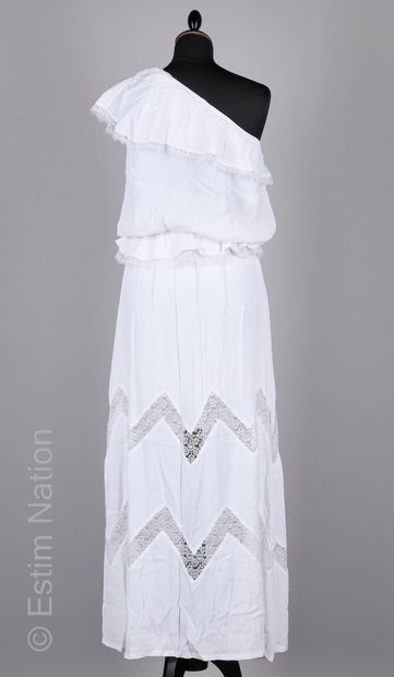 BEL AIR ENSEMBLE en viscose blanc à décor de crochet : top et longue jupe (T 1)