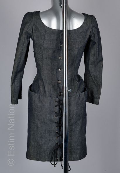 THIERRY MUGLER EDITION VINTAGE ROBE en denim brut, effet de poches ailerons sur les...