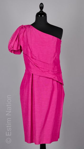 NATAN EDOUARD VERMEULEN ROBE à manche asymétrique en cupro, coton et lin fuchsia,...