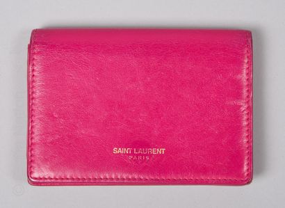 SAINT LAURENT PARIS PORTE CARTE de visite en cuir rose (7,5 x 11 cm) (salissures...