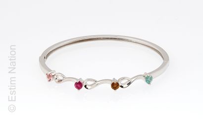 BRACELET ARGENT ET TOURMALINES DE COULEURS Bracelet rigide ouvrant ( 925 millièmes)...