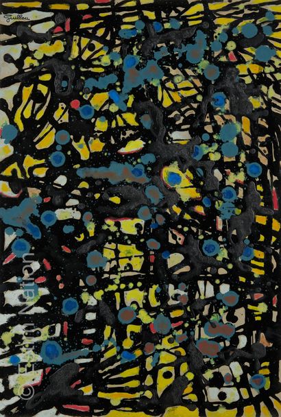 ATELIER ANDRE GUILLOU (1925-2017) Composition abstraite en noir, jaune et bleu
Technique...