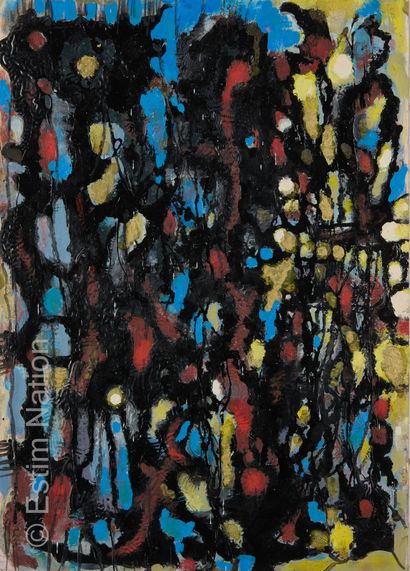 ATELIER ANDRE GUILLOU (1925-2017) Composition en couleurs et or
Technique mixte sur...