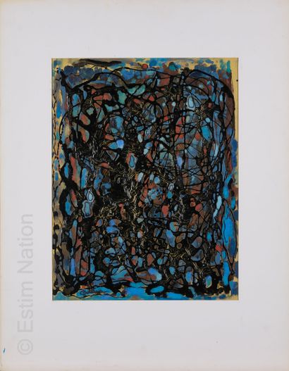 ATELIER ANDRE GUILLOU (1925-2017) Abstraction en noir sur fond nuancé et doré
Technique...