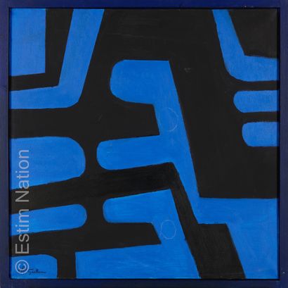 ATELIER ANDRE GUILLOU (1925-2017) Abstraction en noir et bleu
Huile sur toile et...