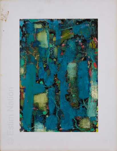 ATELIER ANDRE GUILLOU (1925-2017) Composition sur fond bleu
Huile sur carton sablé
Dimensions...