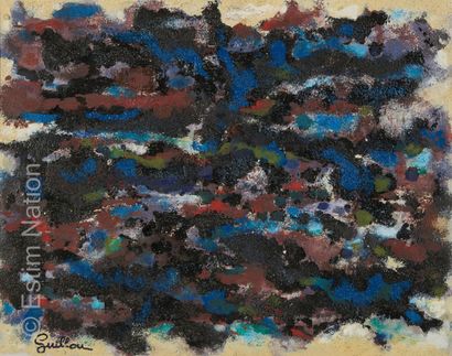 ATELIER ANDRE GUILLOU (1925-2017) Composition tachetée
Huile sur toile, sablée. Signée...