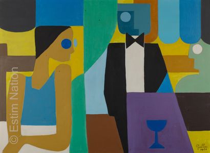 ATELIER ANDRE GUILLOU (1925-2017) "L'attente" (projet de tapisserie). 
Huile sur...