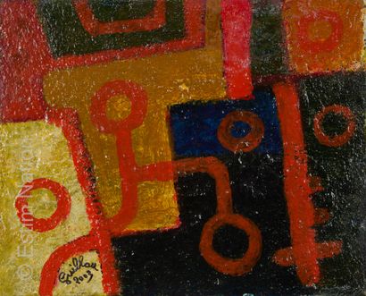 ATELIER ANDRE GUILLOU (1925-2017) Masque stylisé
Huile sur toile. Signée en bas à...