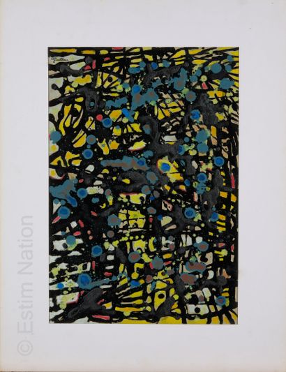 ATELIER ANDRE GUILLOU (1925-2017) Composition abstraite en noir, jaune et bleu
Technique...