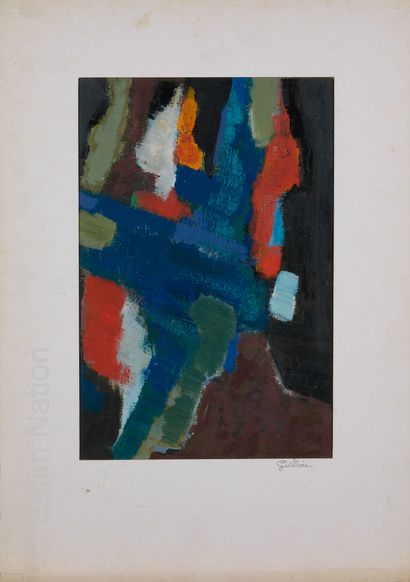 ATELIER ANDRE GUILLOU (1925-2017) Composition colorée
Huile sur papier Signée en...