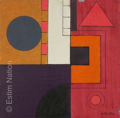 ATELIER ANDRE GUILLOU (1925-2017) Composition abstraite aux cercles, triangle et...