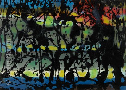 ATELIER ANDRE GUILLOU (1925-2017) Composition abstraite en noir sur fond coloré
Technique...