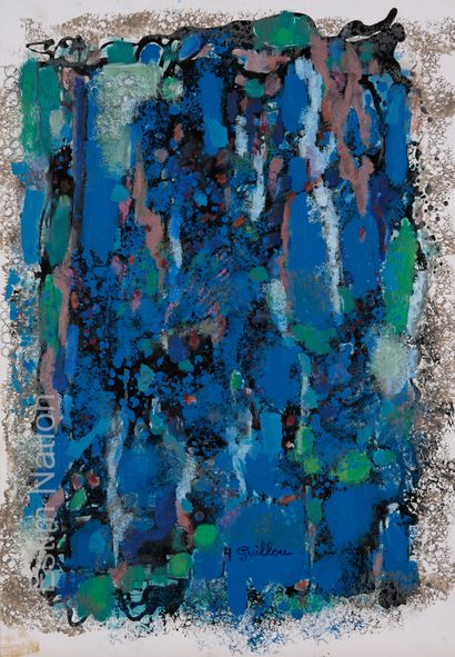 ATELIER ANDRE GUILLOU (1925-2017) Effets de bleu
Technique mixte sur carton. Signée...