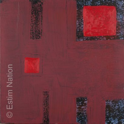 ATELIER ANDRE GUILLOU (1925-2017) Composition géométrique aux deux carrés rouges
Huile...