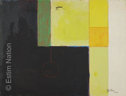 ATELIER ANDRE GUILLOU (1925-2017) Composition géométrique 
Huile sur isorel. Signée...